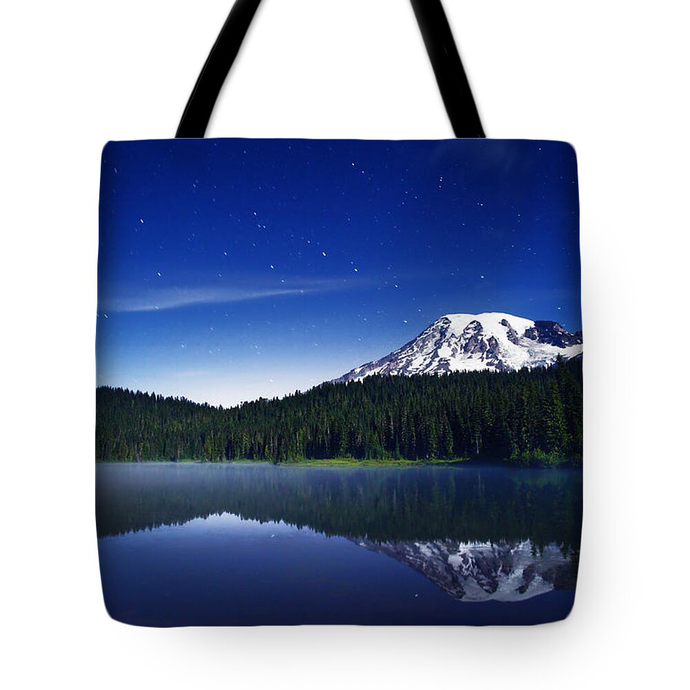 Mount Rainier Tote Bag featuring the photograph Reflection Lake Stars by Darren White