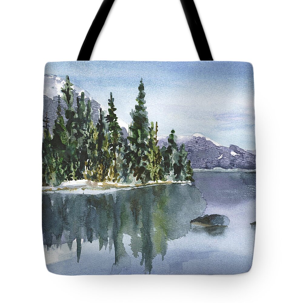 Lake Painting Tote Bag featuring the painting Reflections by Anne Gifford