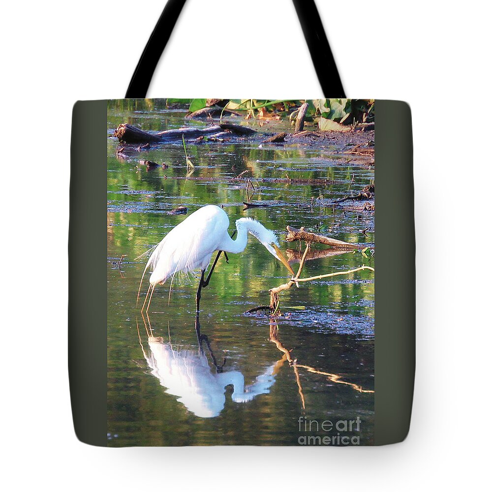 Egrets Tote Bag featuring the photograph Reflections On Wildwood Lake by Geoff Crego