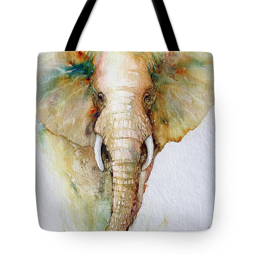 Watercolor Tote Bag featuring the painting Regal Gold Elephant by Arti Chauhan