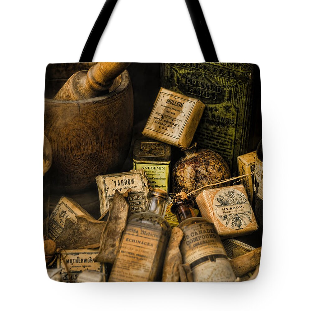 Pharmacy Tote Bag featuring the photograph Remedies by Heather Applegate