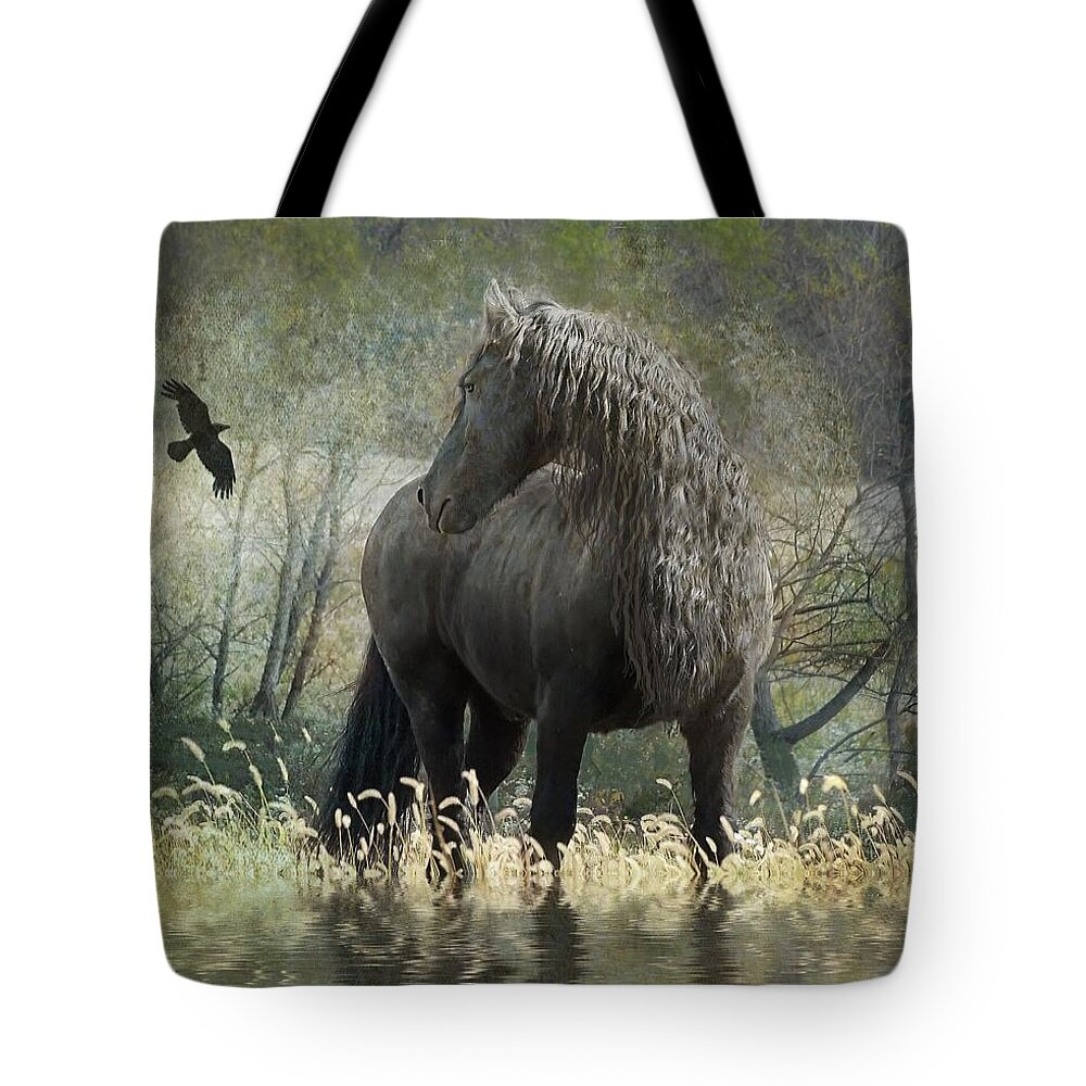 Friesian Horses Tote Bag featuring the photograph Remme and the Crow by Fran J Scott