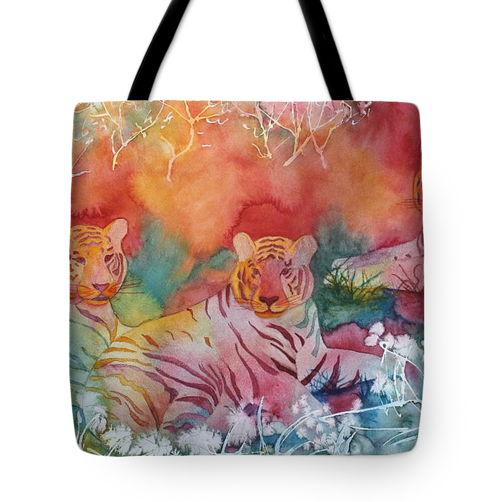 Animal Tote Bag featuring the painting Resting Cats by Nancy Jolley