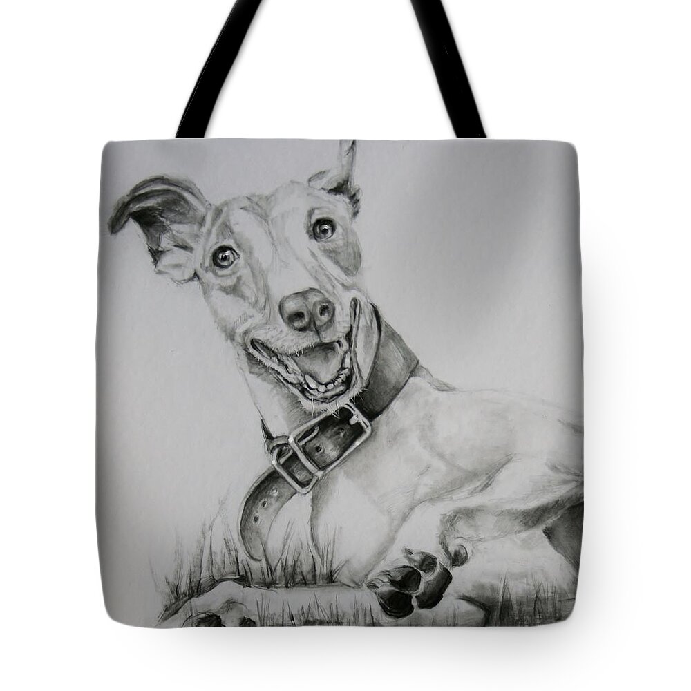 Greyhound Tote Bag featuring the drawing Retired by Jean Cormier
