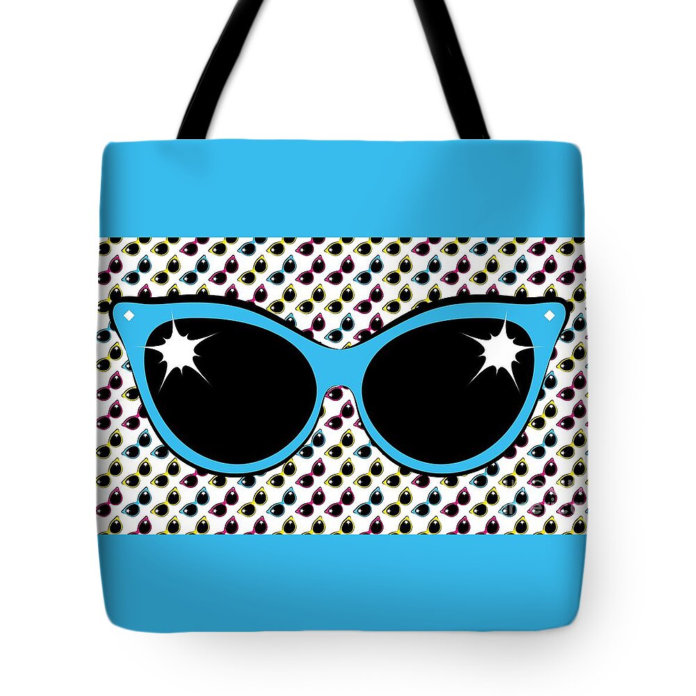 Sunglasses Tote Bag featuring the digital art Retro Blue Cat Sunglasses by MM Anderson