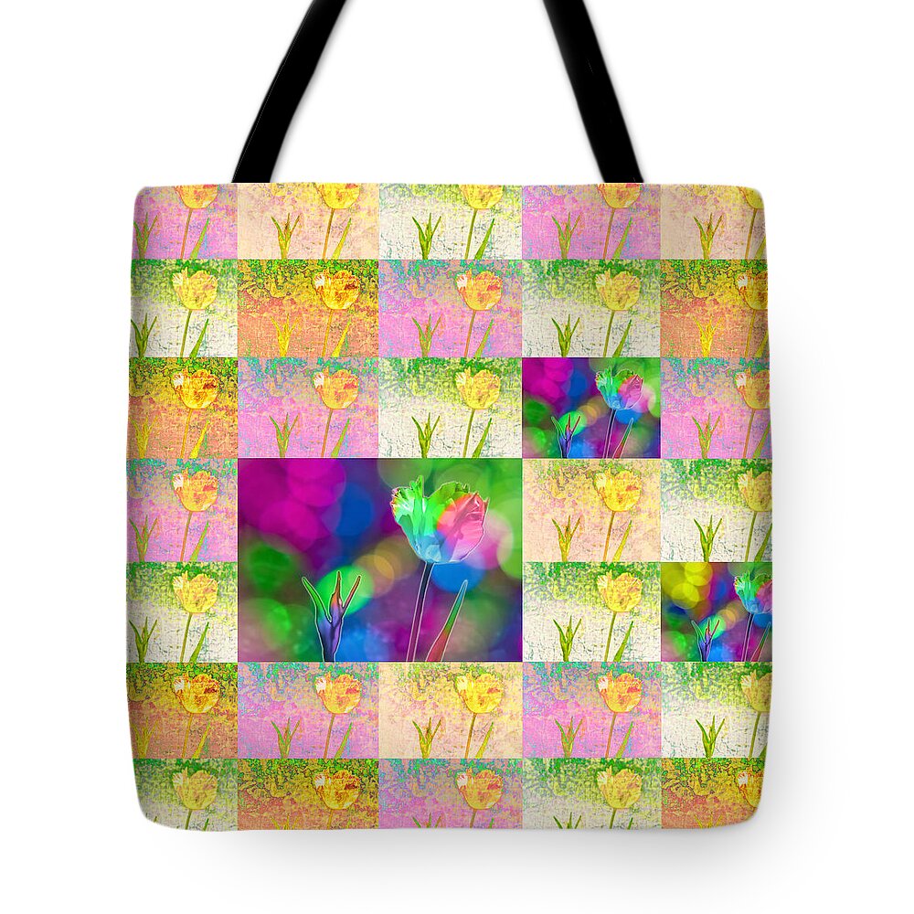 Retro Tote Bag featuring the photograph Retro Collage of Happy Yellow Tulips by Marianne Campolongo