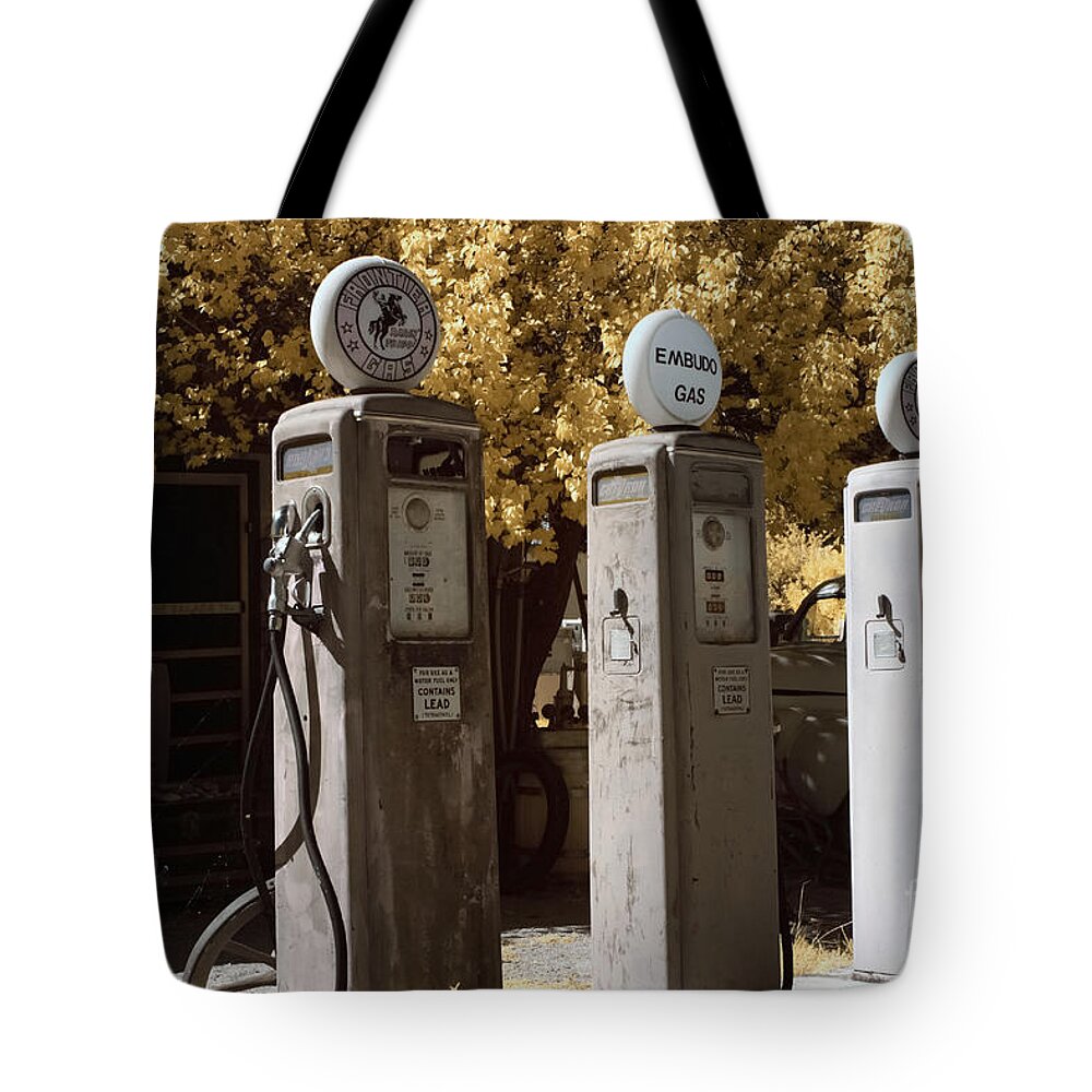 Rusty Tote Bag featuring the photograph Retro Gas Pumps by Keith Kapple