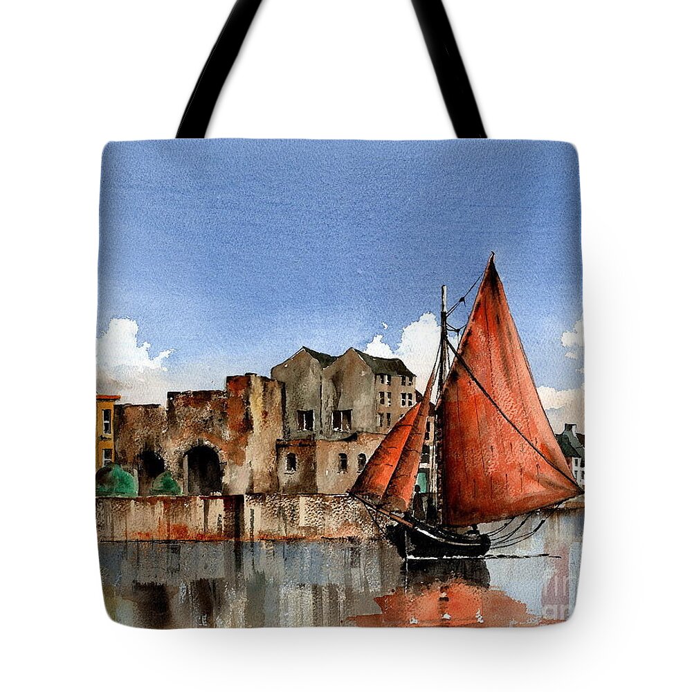 Val Byrne Tote Bag featuring the painting GALWAY Returning home  by Val Byrne