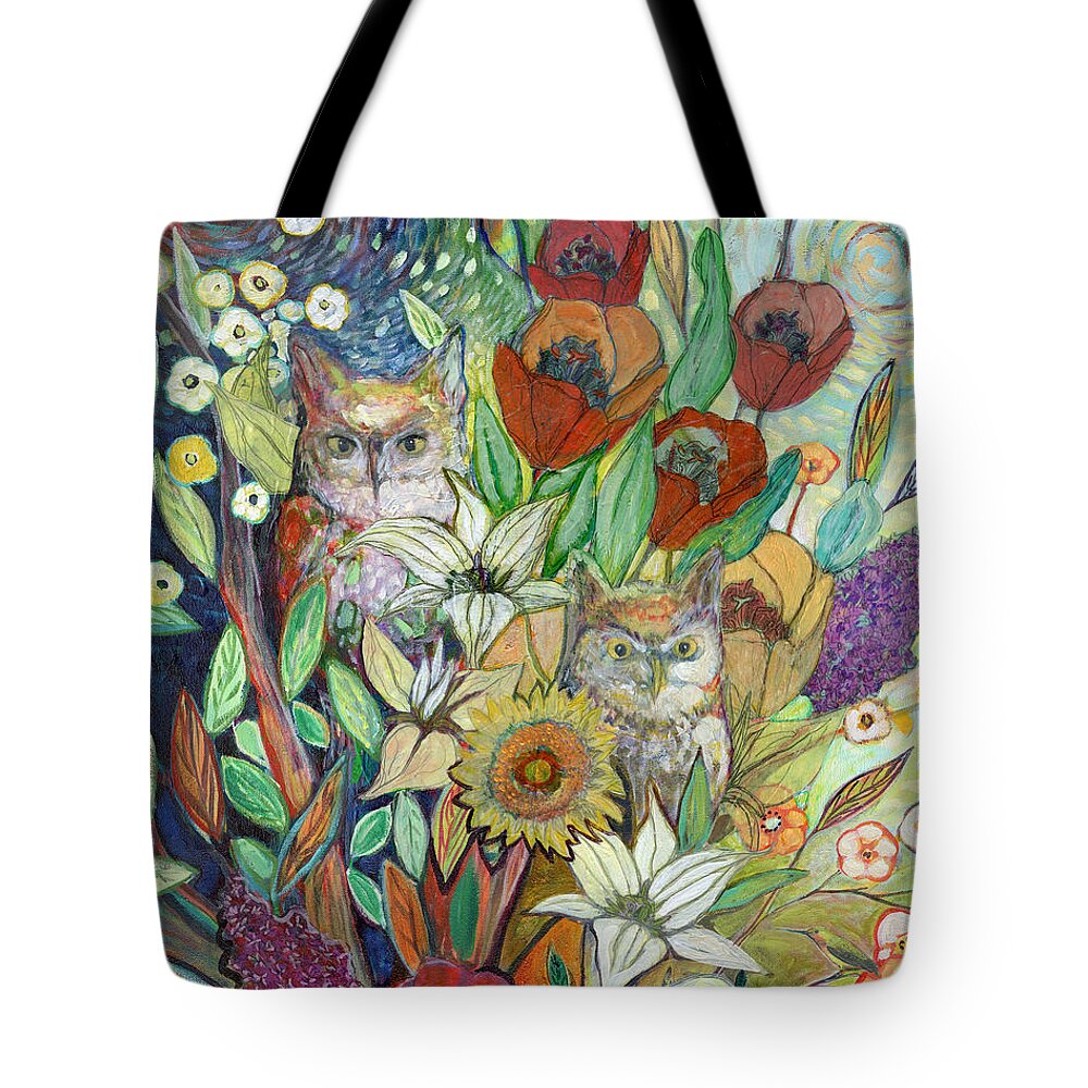 Owl Tote Bag featuring the painting Returning Home to Roost by Jennifer Lommers