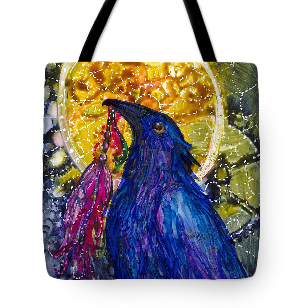 Raven Tote Bag featuring the painting Reveling Raven by Francine Dufour Jones