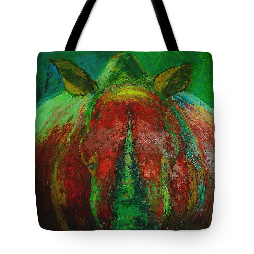 Rhinocerus Tote Bag featuring the painting Rhinocerus by Magdalena Walulik