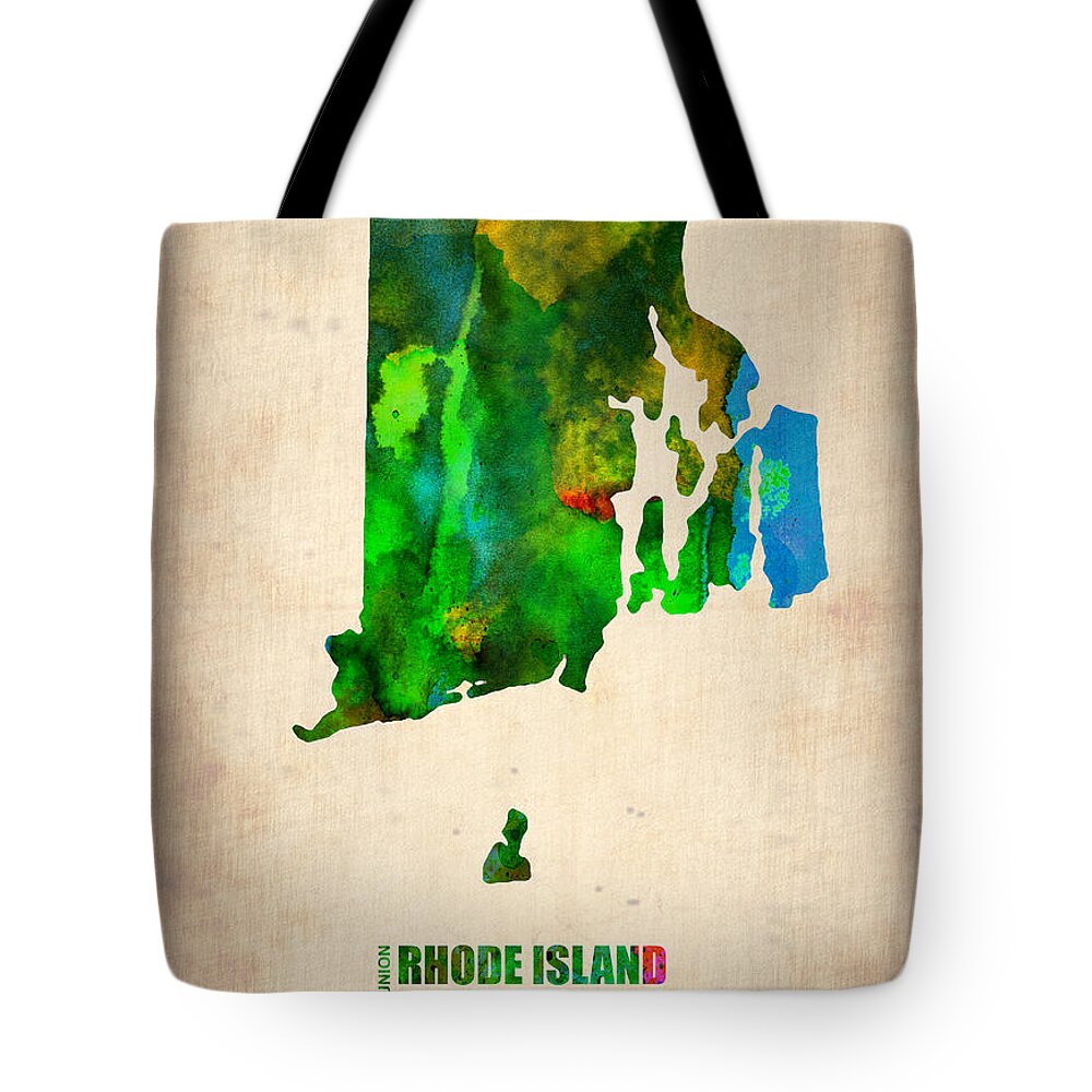 Rhode Island Tote Bag featuring the digital art Rhode Island Watercolor Map by Naxart Studio