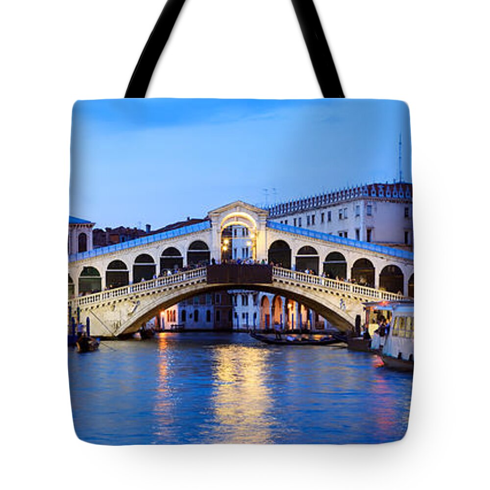 Venice Tote Bag featuring the photograph Rialto Bridge at night Venice Italy by Matteo Colombo