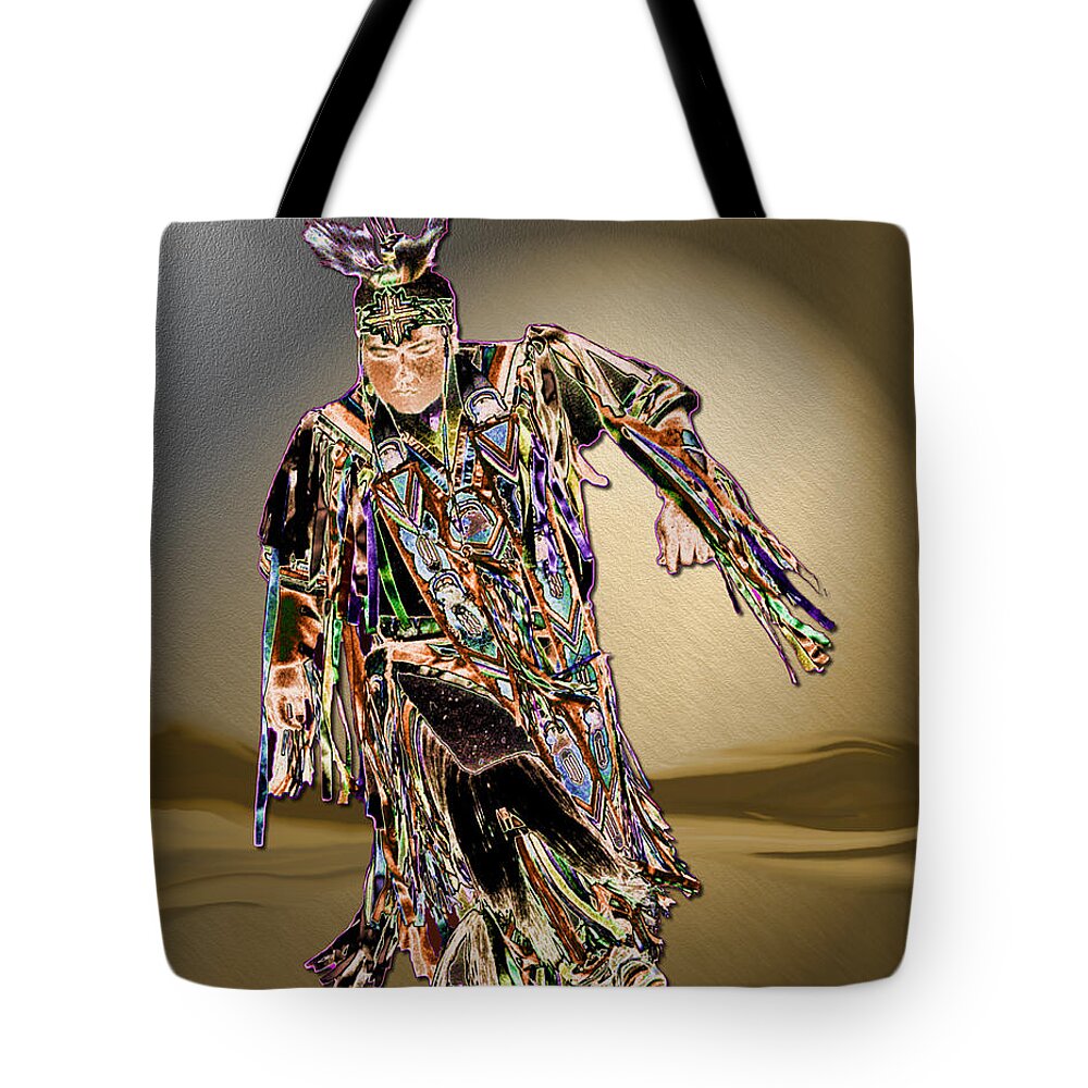 Pow Wow Dancer Tote Bag featuring the digital art Ribbon Dancer by Kae Cheatham