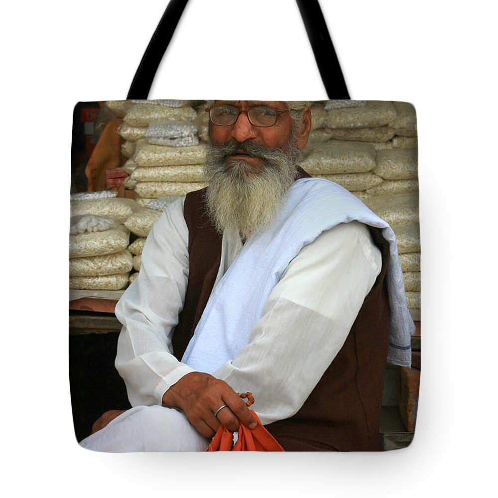 India Tote Bag featuring the photograph Rice Merchant Chanderi India by Amanda Stadther