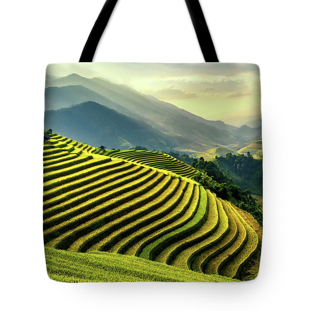 Scenics Tote Bag featuring the photograph Rice Terraces At Mu Cang Chai , Vietnam by Chan Srithaweeporn