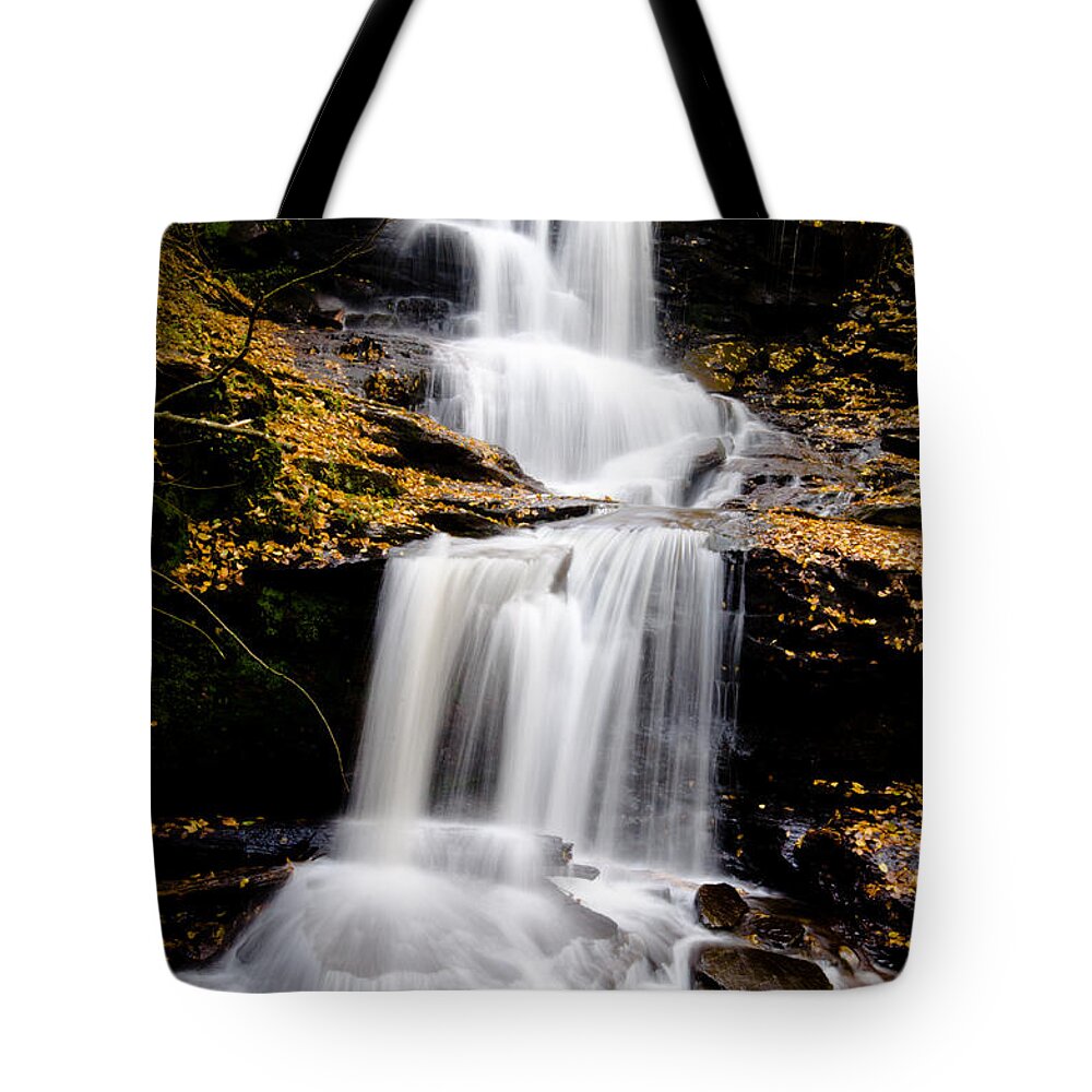 Waterfalls Tote Bag featuring the photograph Ricketts Glen three tiered waterfall by Crystal Wightman