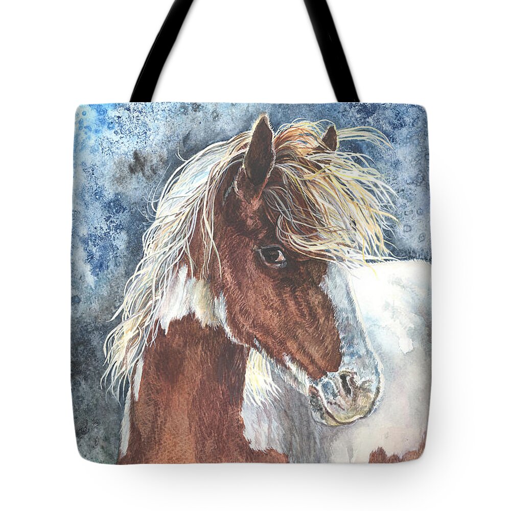 Horse Tote Bag featuring the painting Pinto Pony by Kim Whitton