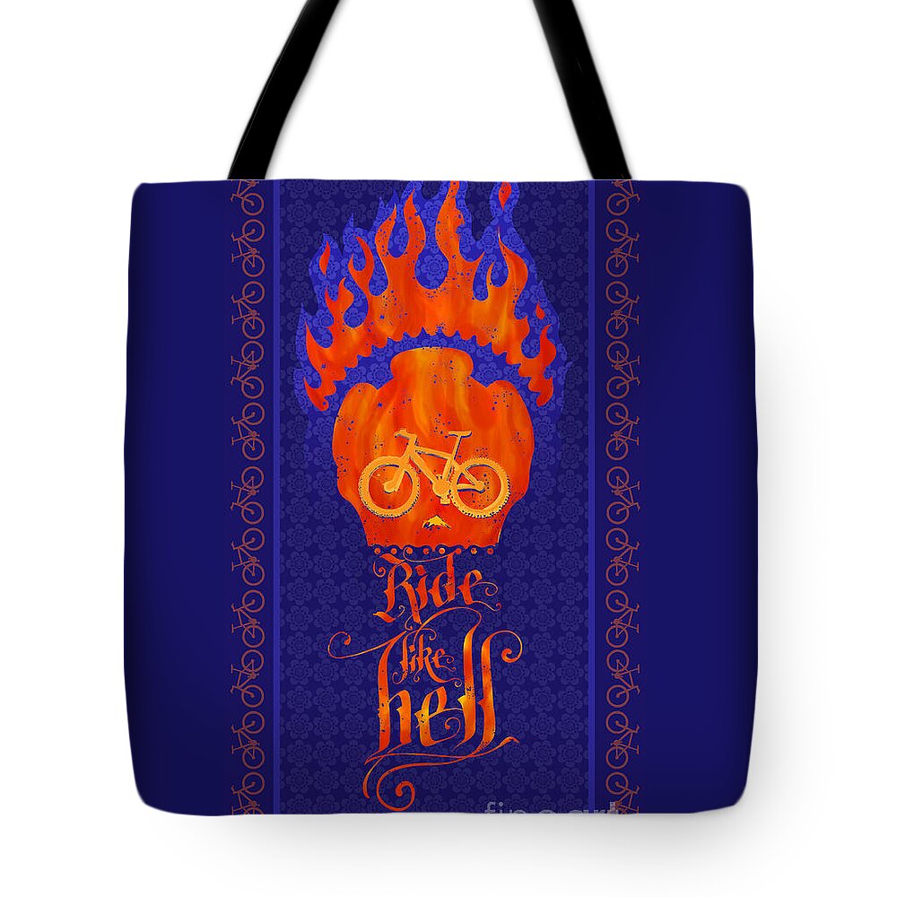 Cycling Poster Tote Bag featuring the painting Ride Like Hell by Sassan Filsoof