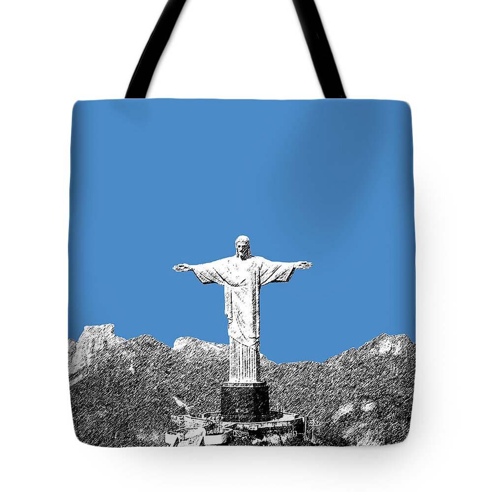 Architecture Tote Bag featuring the digital art Rio de Janeiro Skyline Christ the Redeemer - Slate by DB Artist