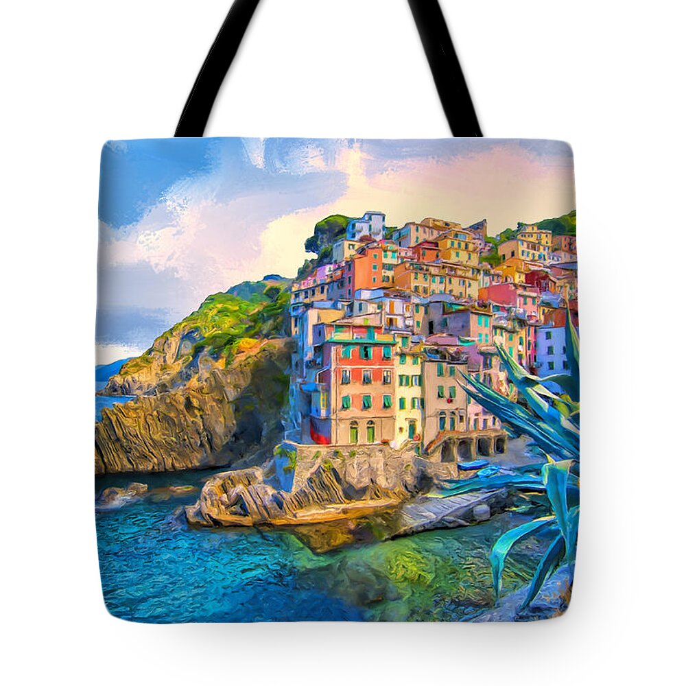 Italy Tote Bag featuring the painting Riomaggiore Morning - Cinque Terre by Dominic Piperata