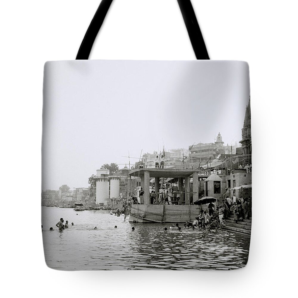 River Tote Bag featuring the photograph People And Life At The River Ganges by Shaun Higson