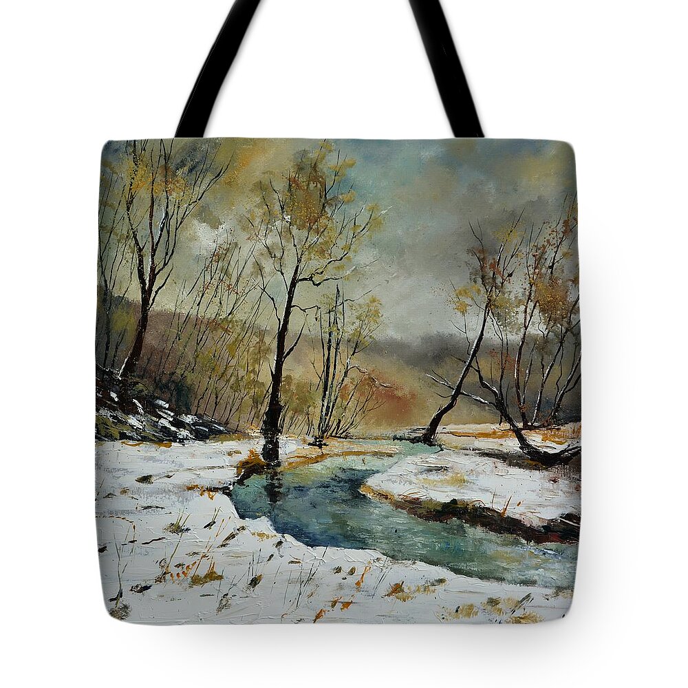 Landscape Tote Bag featuring the painting River Hileau 8851 by Pol Ledent