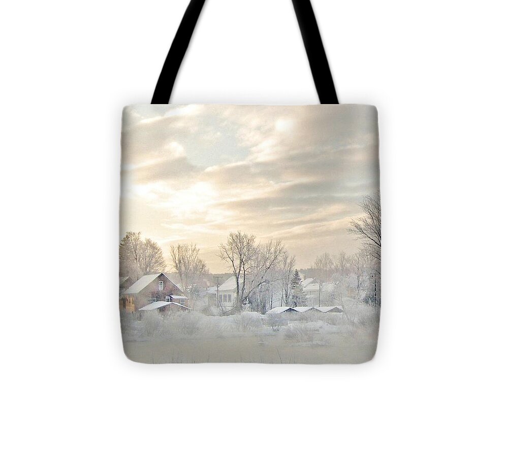 River Tote Bag featuring the photograph River Mist on a Very Cold New Hampshire Morning by Phyllis Meinke