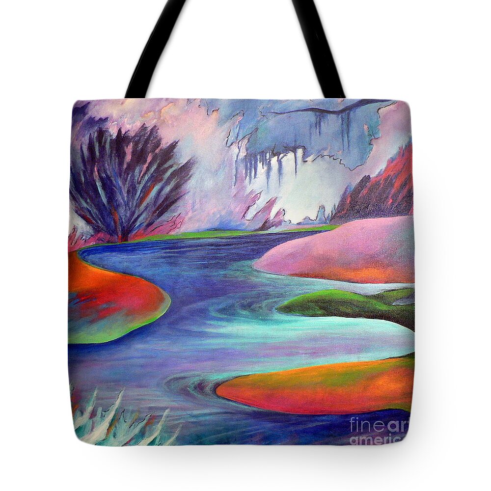 Landscape Tote Bag featuring the painting Blue Bayou by Elizabeth Fontaine-Barr