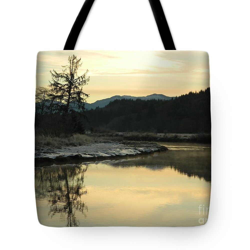 Sunrise Tote Bag featuring the photograph River Sunrise by Gallery Of Hope 