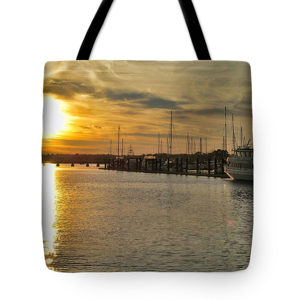 Victor Montgomery Tote Bag featuring the photograph River Sunset by Vic Montgomery