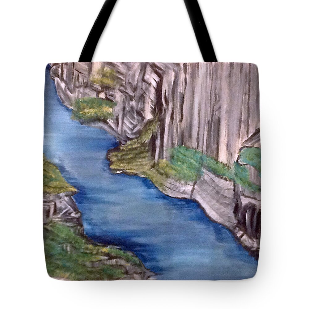 Cliffs Tote Bag featuring the painting River with No End by Suzanne Surber