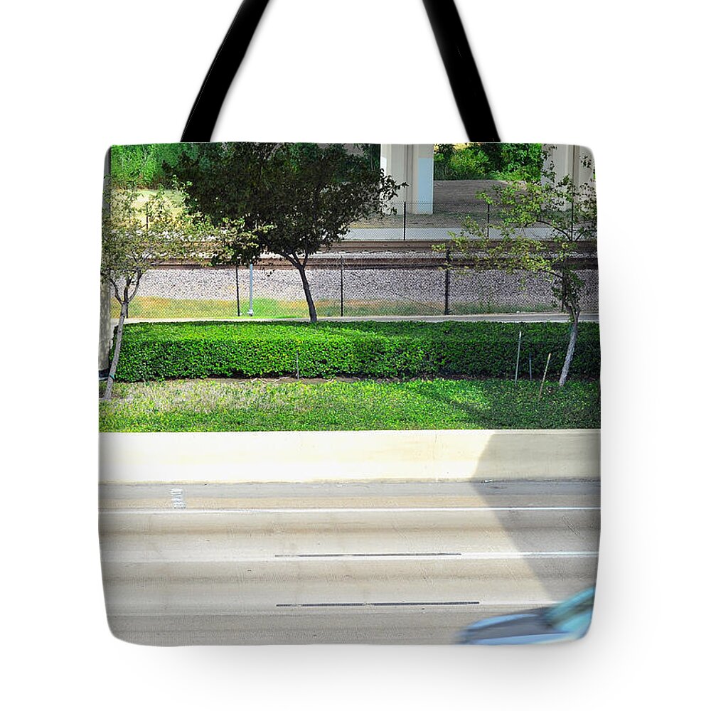Texas Tote Bag featuring the photograph Road and Rail by Erich Grant