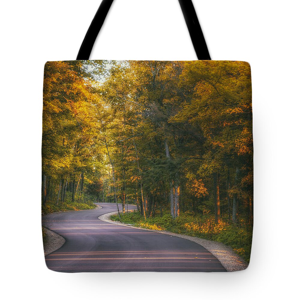 Blacktop Tote Bag featuring the photograph Road to Cave Point by Scott Norris