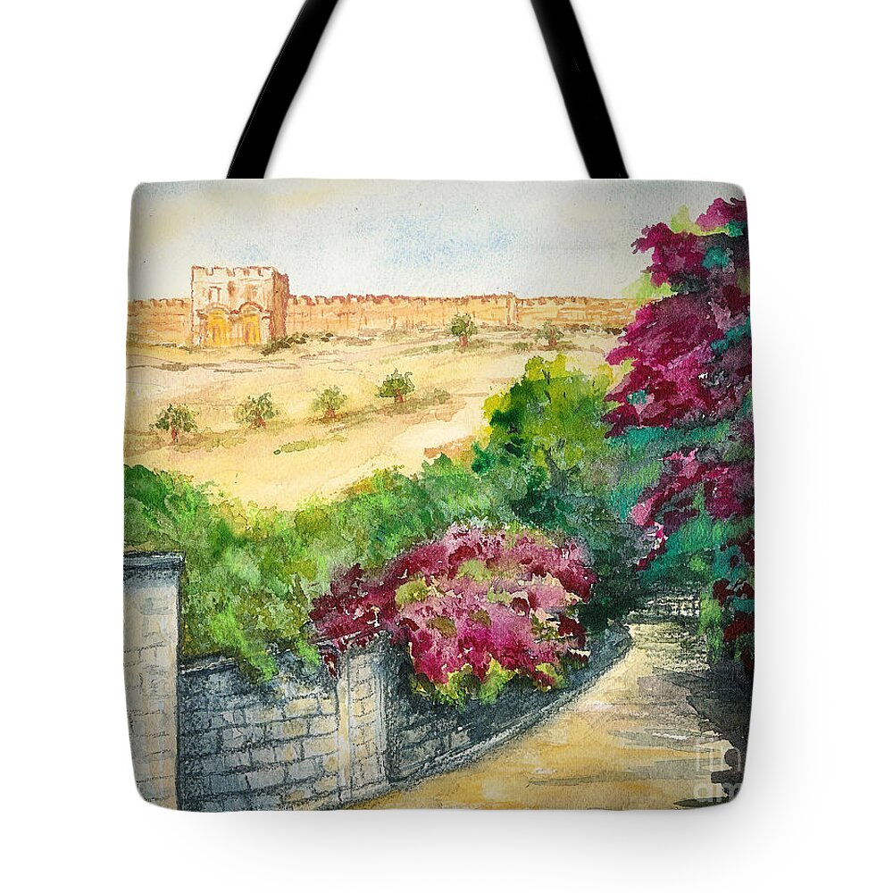 Israel Tote Bag featuring the painting Road To Eastern Gate by Janis Lee Colon