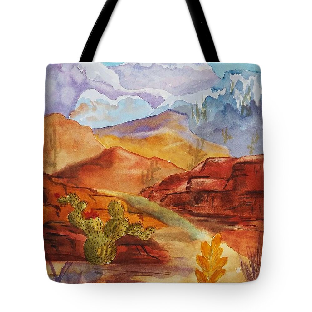 Mountains Tote Bag featuring the painting Road to Nowhere by Ellen Levinson