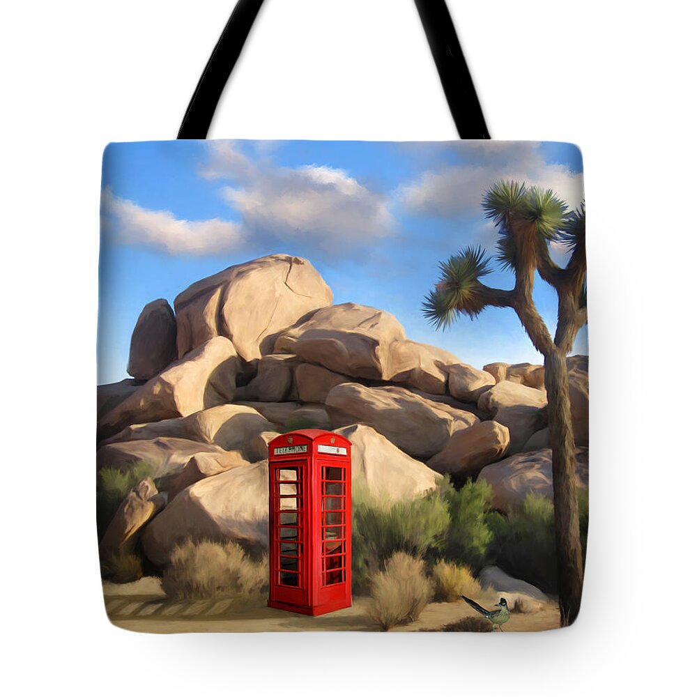 Desert Tote Bag featuring the painting Phone Booth in Joshua Tree by Snake Jagger