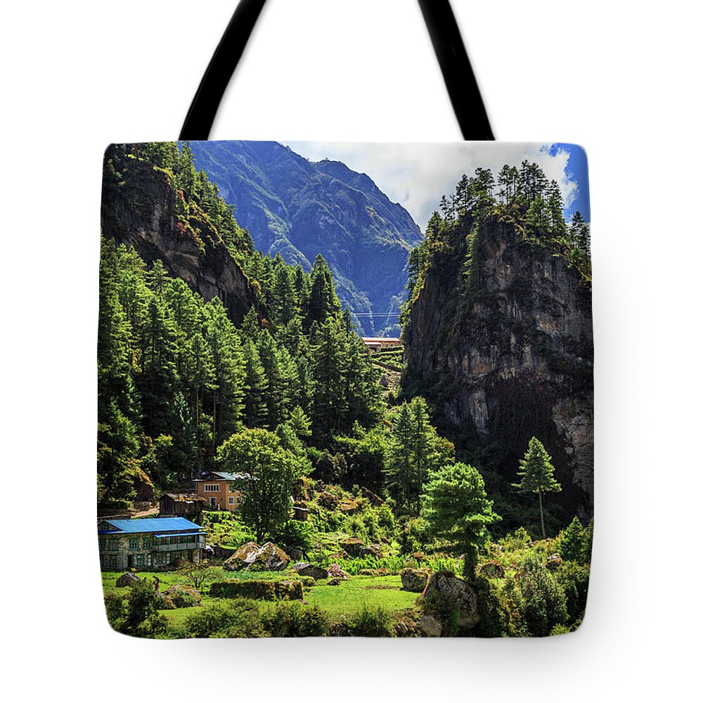 Tranquility Tote Bag featuring the photograph Roadside Guesthouses, Jorsale, Khumbu by Feng Wei Photography
