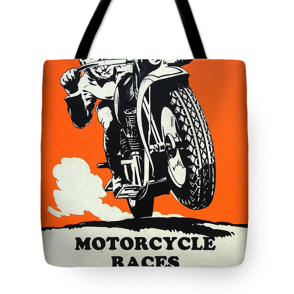 Roanoke Tote Bag featuring the digital art Roanoke Vintage Motorcycle Racing Poster by Georgia Clare