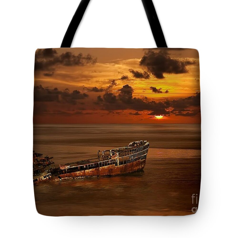 Shipwreck Tote Bag featuring the digital art Roatan Shipwreck by Shirley Mangini