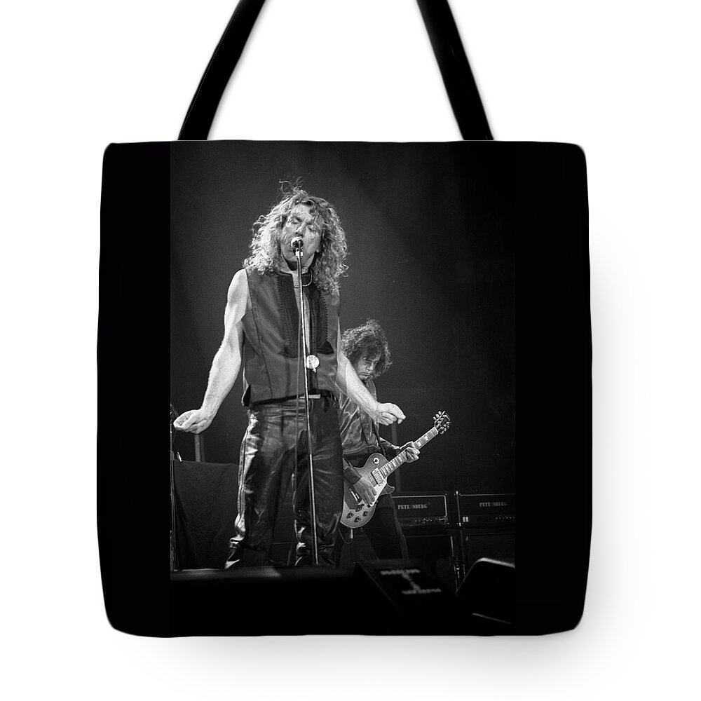 Robert Plant Tote Bag featuring the photograph Robert Plant and Jimmy Page by Timothy Bischoff
