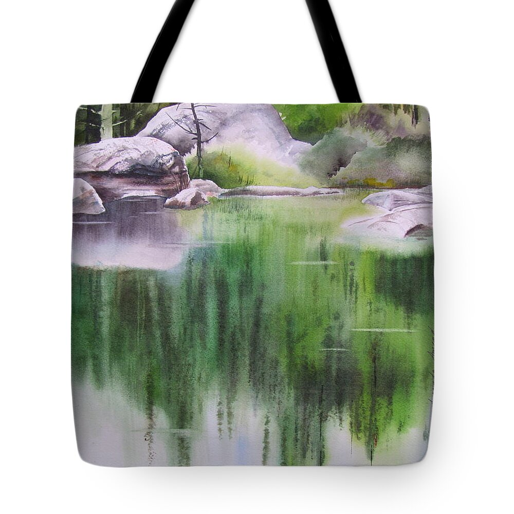 Rock Pond Tote Bag featuring the painting Rock Pond Triptych 1 by Amanda Amend