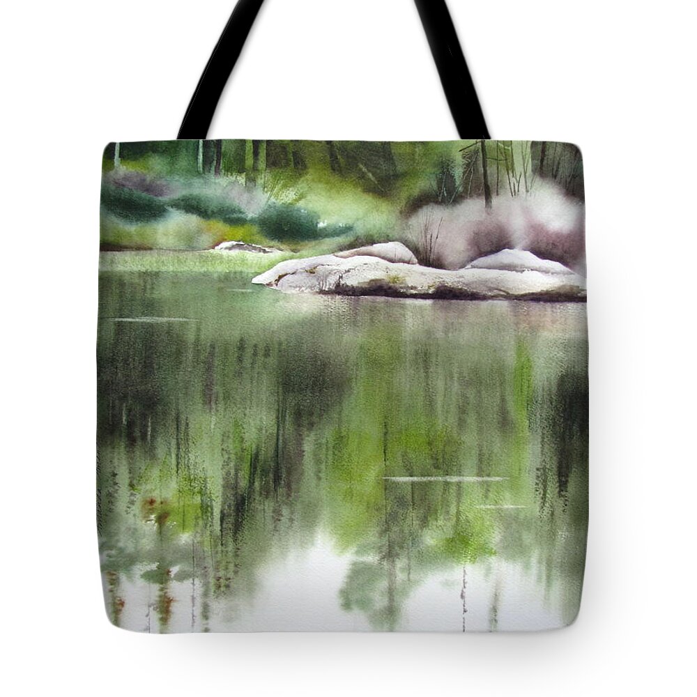 Rock Pond Tote Bag featuring the painting Rock Pond Triptych 2 by Amanda Amend