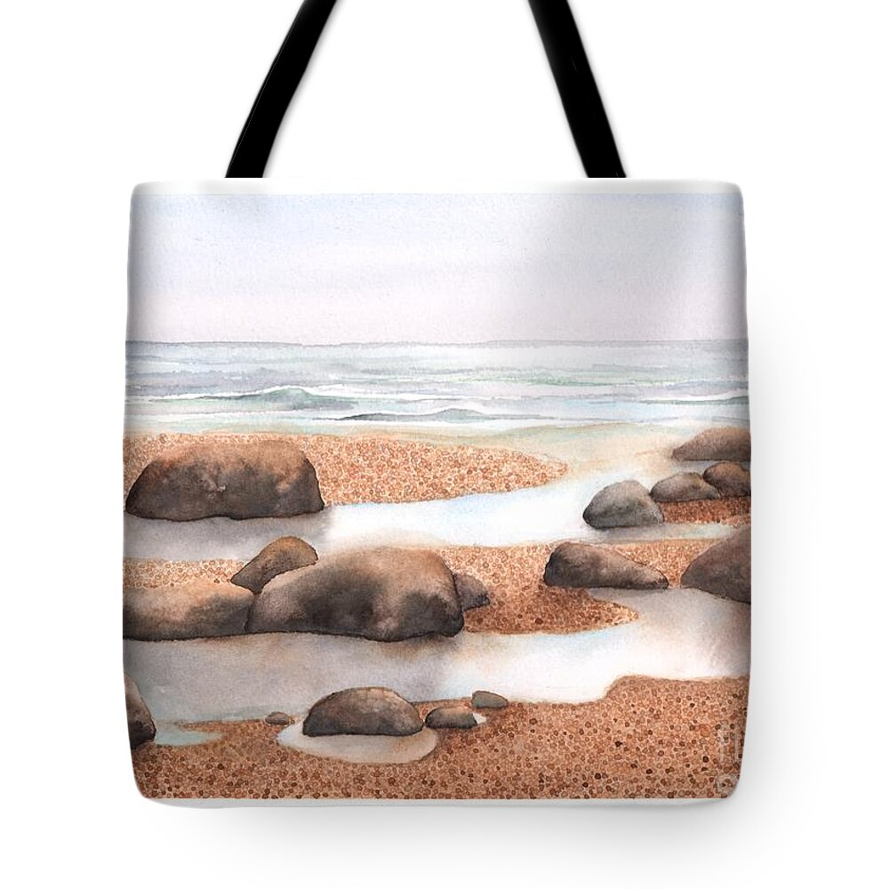 Beach Tote Bag featuring the painting Rock Pools in the Sand by Hilda Wagner
