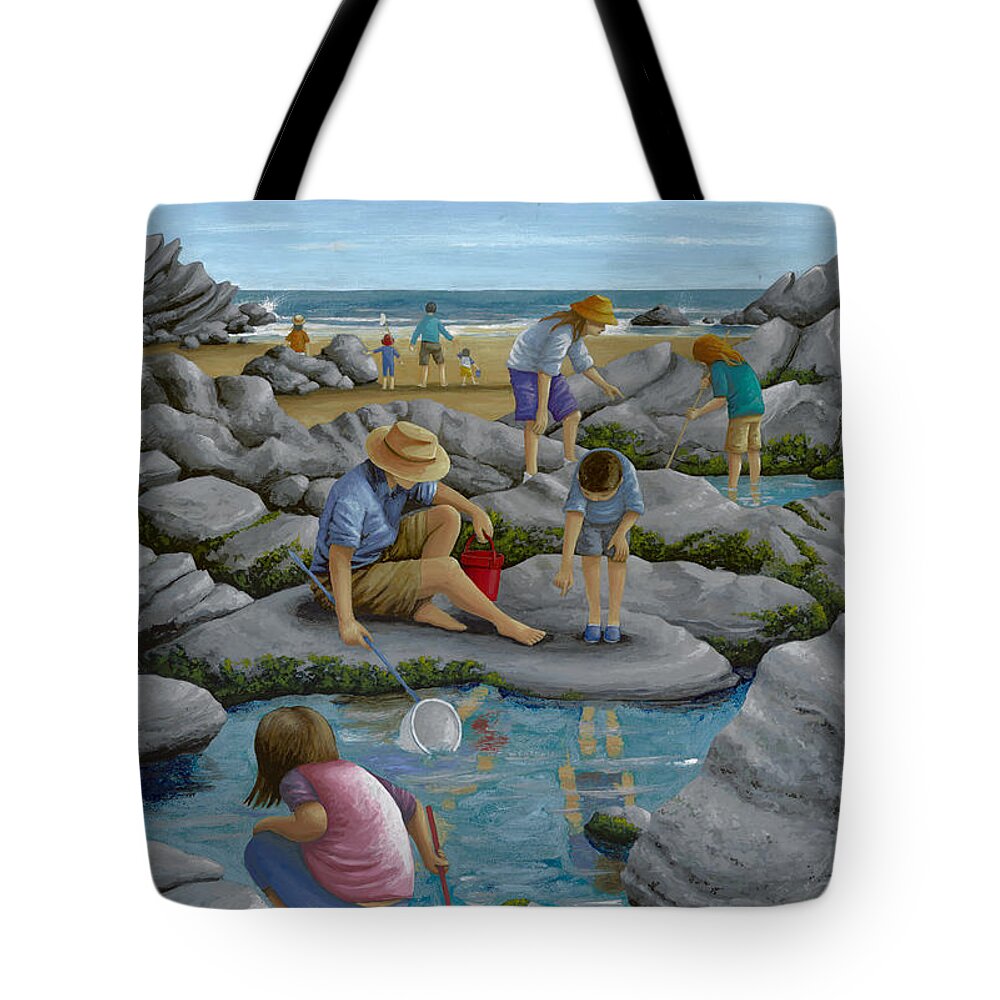 Peter Adderley Tote Bag featuring the photograph Rockpooling by MGL Meiklejohn Graphics Licensing