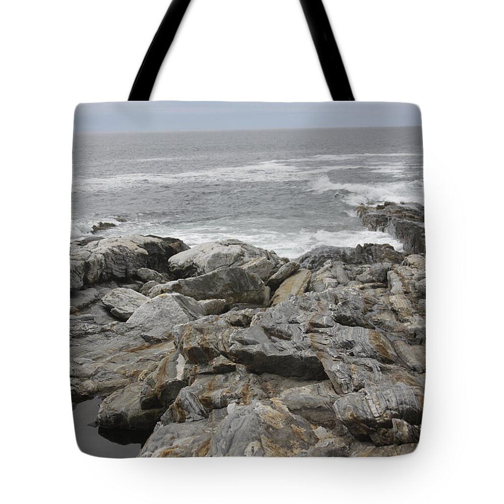 Rocks Tote Bag featuring the photograph Rocks and Waves on Monhegan by Jean Macaluso