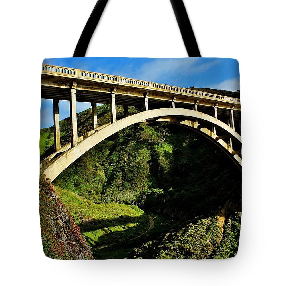 Pacific Tote Bag featuring the photograph Rocky Creek Bridge by Benjamin Yeager