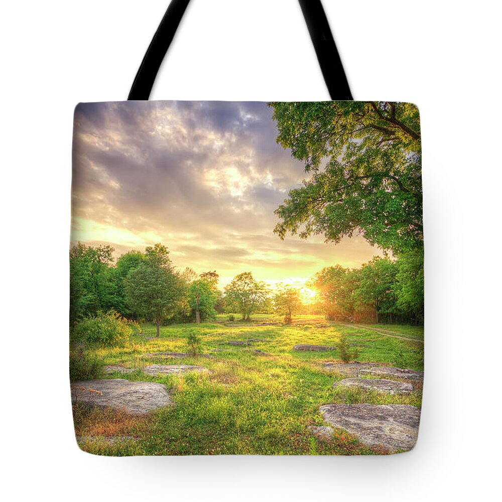 Grass Tote Bag featuring the photograph Rocky Landscape Sunset by Malcolm Macgregor
