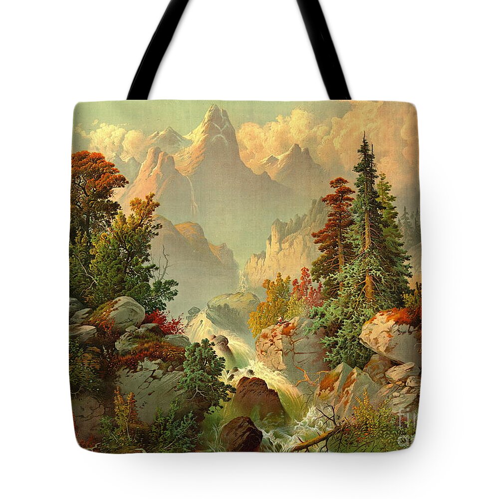 Rocky Mountain Cascade 1879 Tote Bag featuring the photograph Rocky Mountain Cascade 1879 by Padre Art