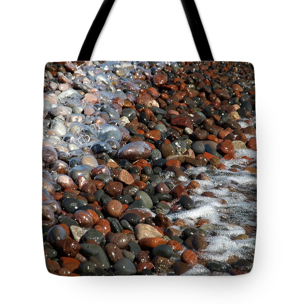 Rocky Shoreline Abstract Tote Bag featuring the photograph Rocky Shoreline Abstract by Melissa Peterson